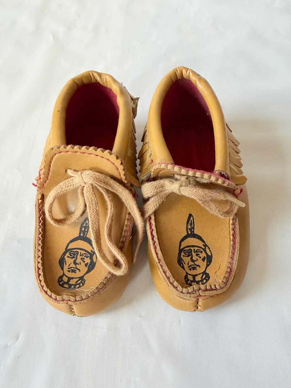 Vintage 1960's toddler moccasins slippers booties 5" Tan Indian chief